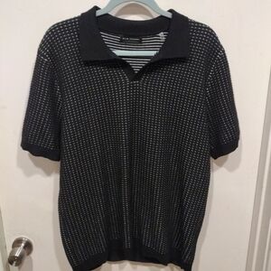 Elie Tahari Men's Contrast Collar Black Sweater Polo Shirt  M/L Preppy Academia